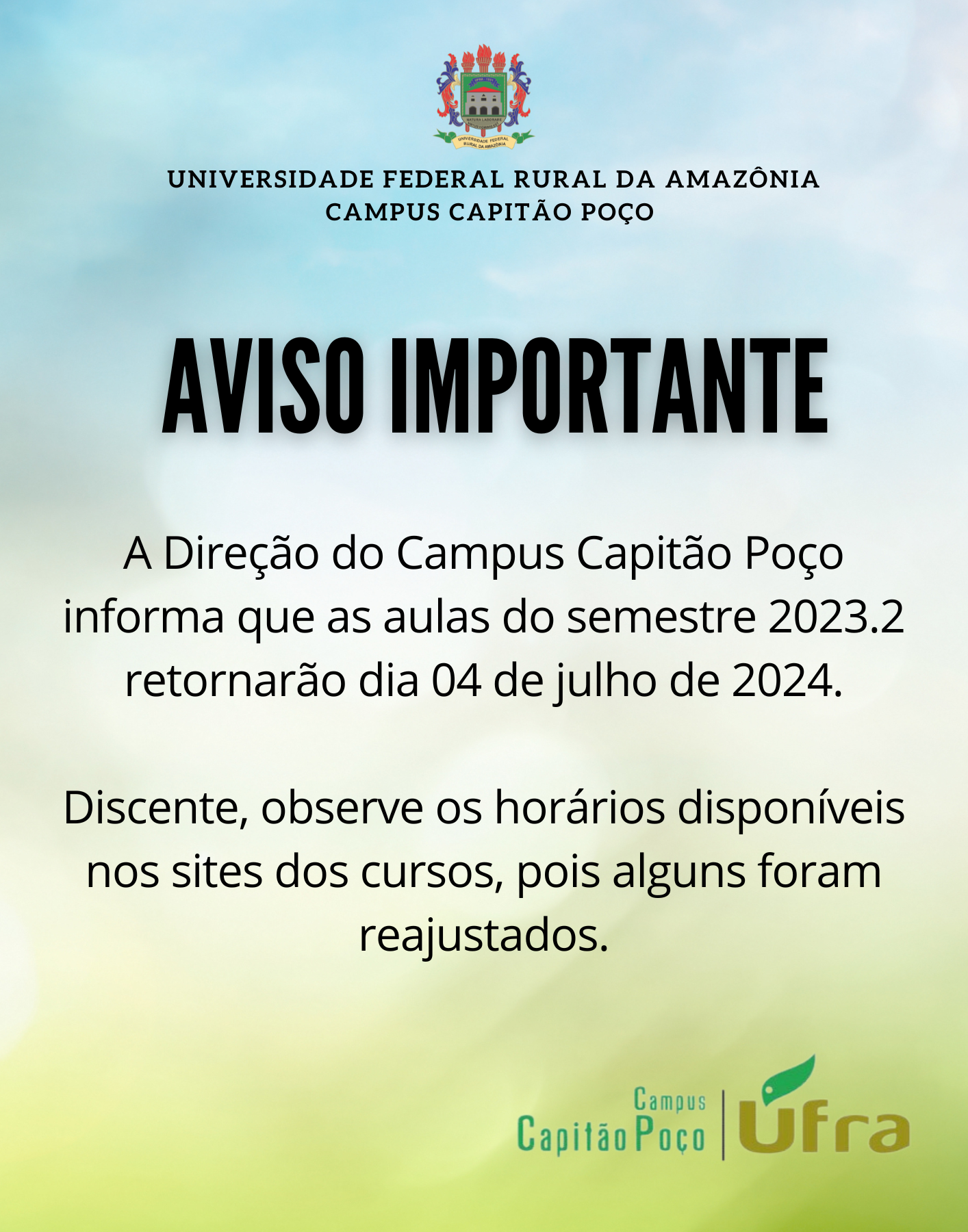 aviso sobre retorno das aulas