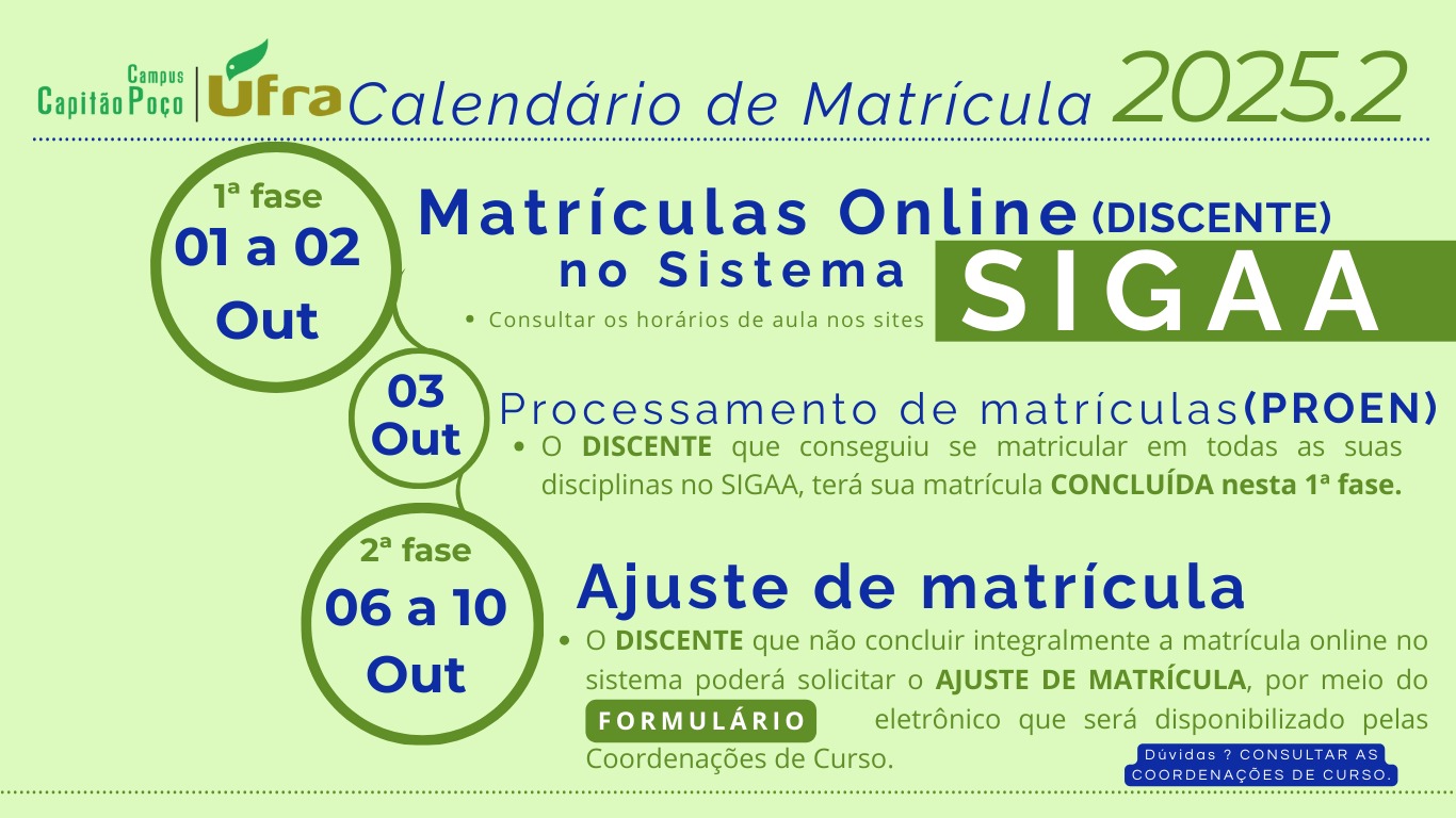 PERÍODO DE MATRÍCULA PARA O SEMESTRE 2025.2